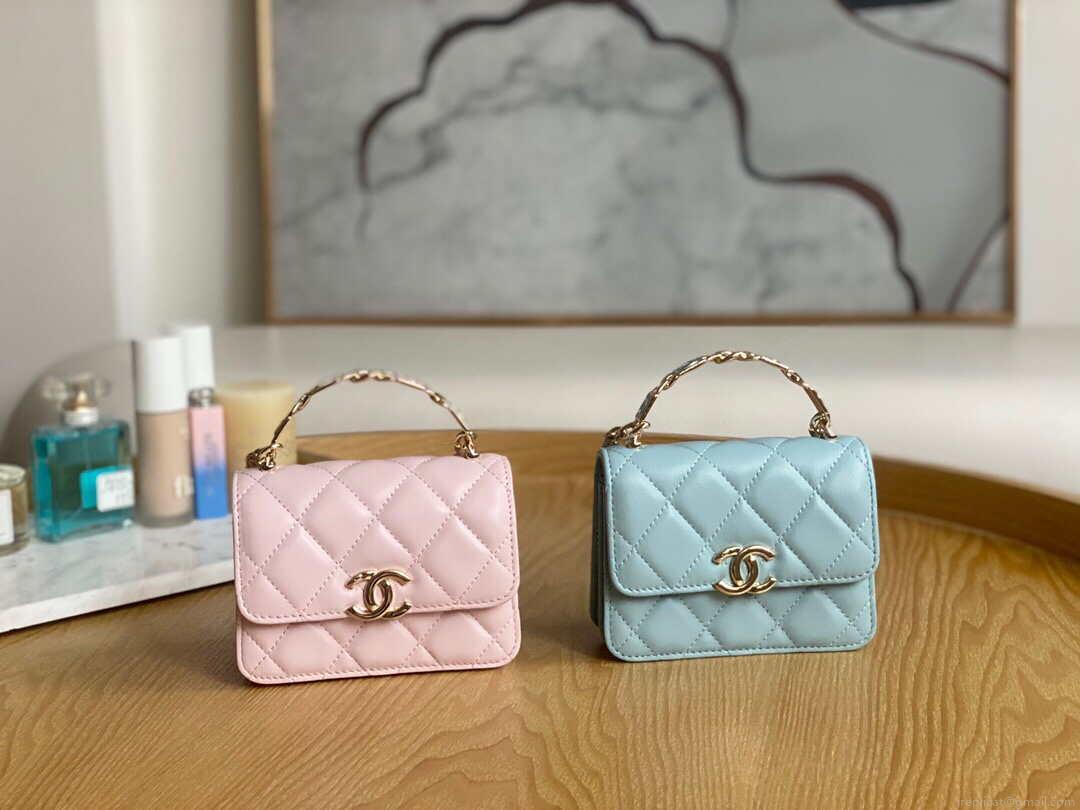 Chanel A81197 Mini Flap Lambskin Enamel & Gold-Tone Metal Pink