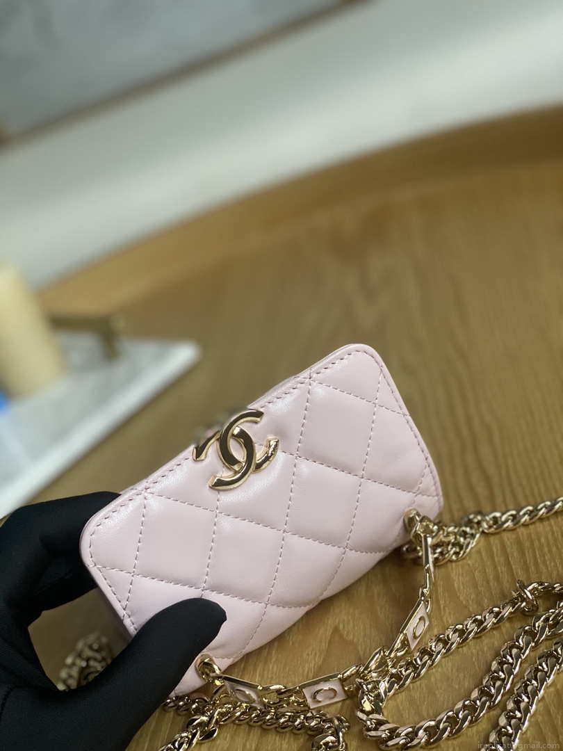 Chanel A81197 Mini Flap Lambskin Enamel & Gold-Tone Metal Pink