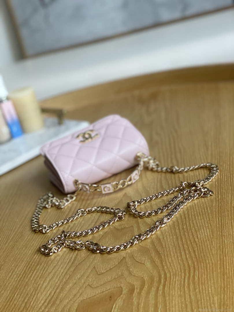 Chanel A81197 Mini Flap Lambskin Enamel & Gold-Tone Metal Pink