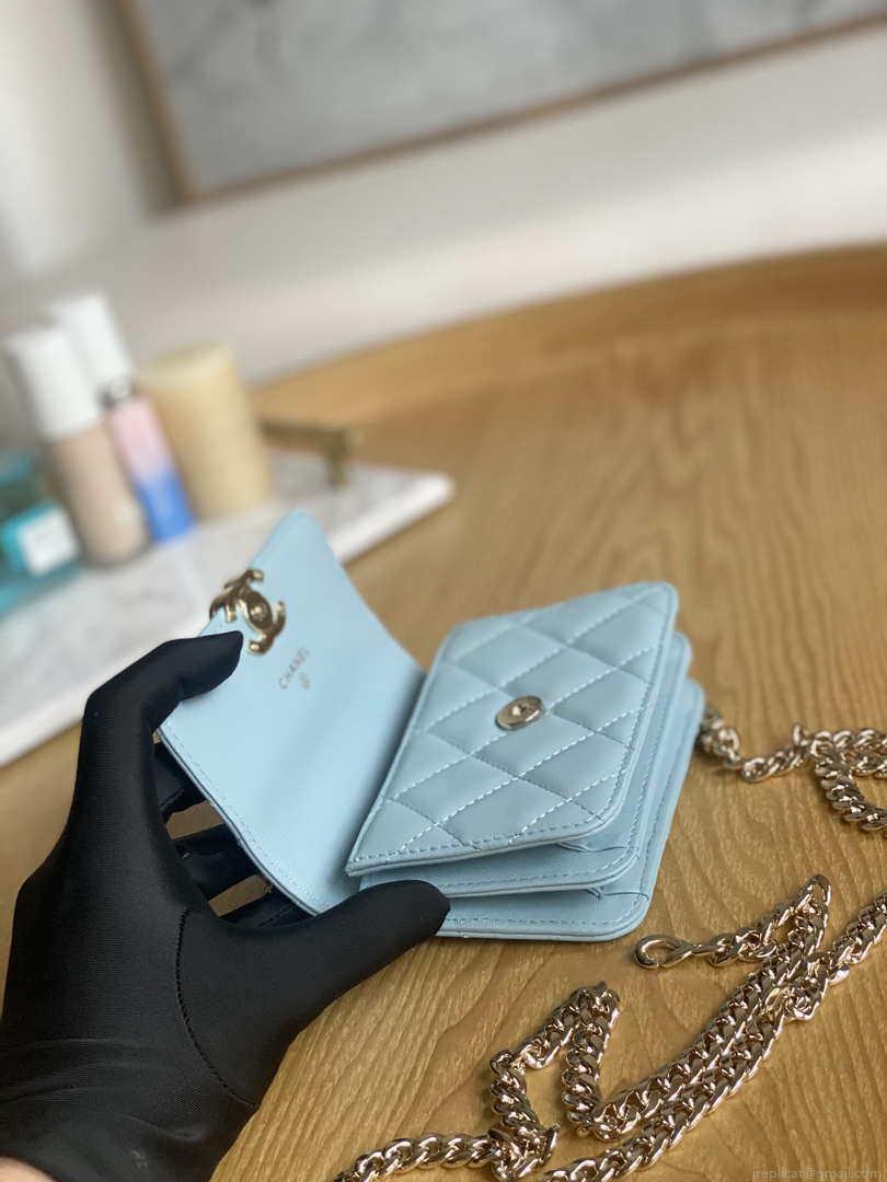 Chanel A81197 Mini Flap Lambskin Enamel & Gold-Tone Metal Light Blue
