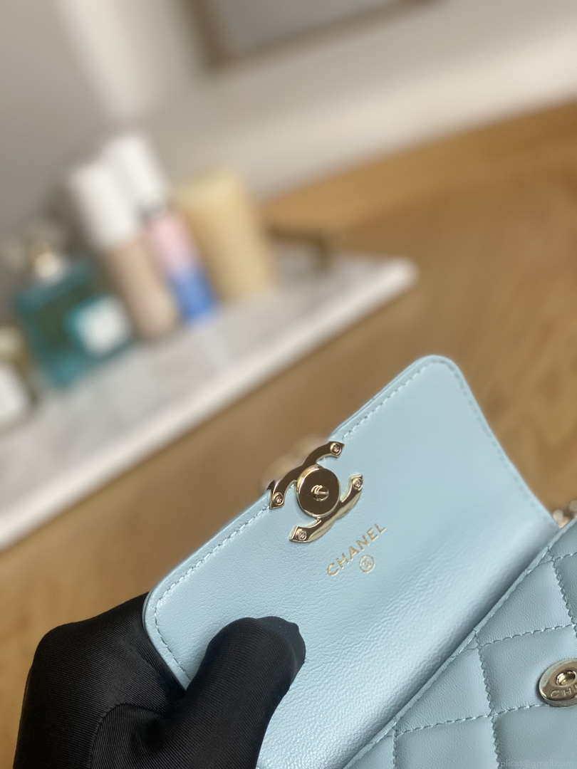 Chanel A81197 Mini Flap Lambskin Enamel & Gold-Tone Metal Light Blue