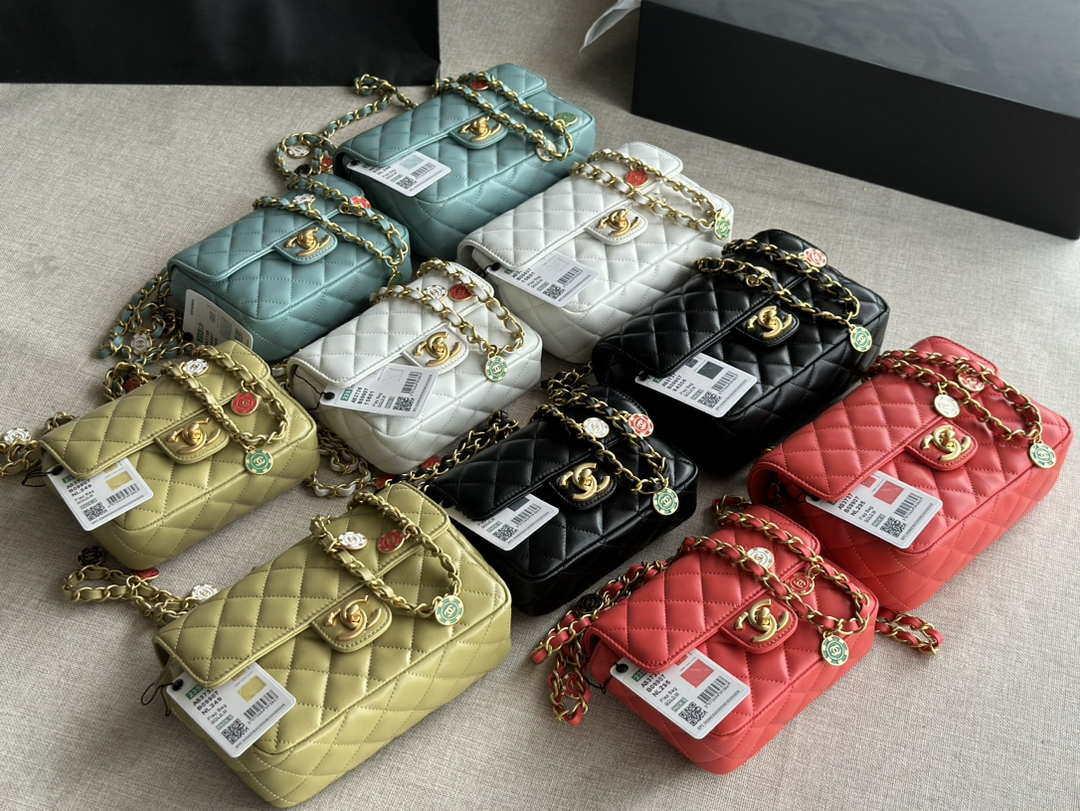Chanel AS3737 Mini Flap Bag Lambskin Enamel & Gold-Tone Metal Black