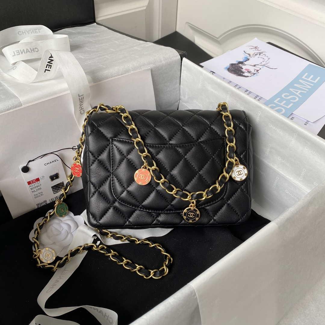 Chanel AS3737 Mini Flap Bag Lambskin Enamel & Gold-Tone Metal Black