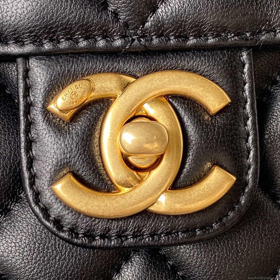 Chanel AS3737 Mini Flap Bag Lambskin Enamel & Gold-Tone Metal Black