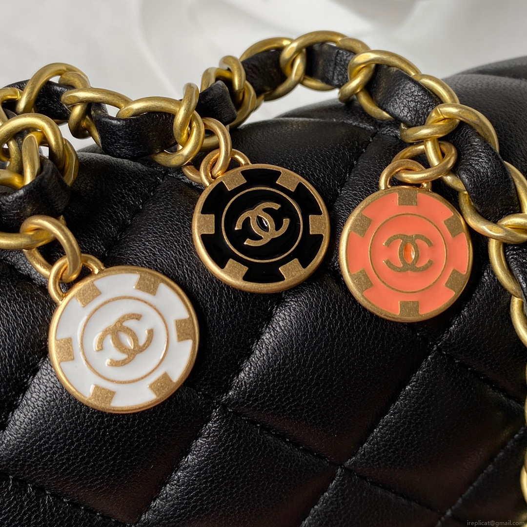 Chanel AS3737 Mini Flap Bag Lambskin Enamel & Gold-Tone Metal Black