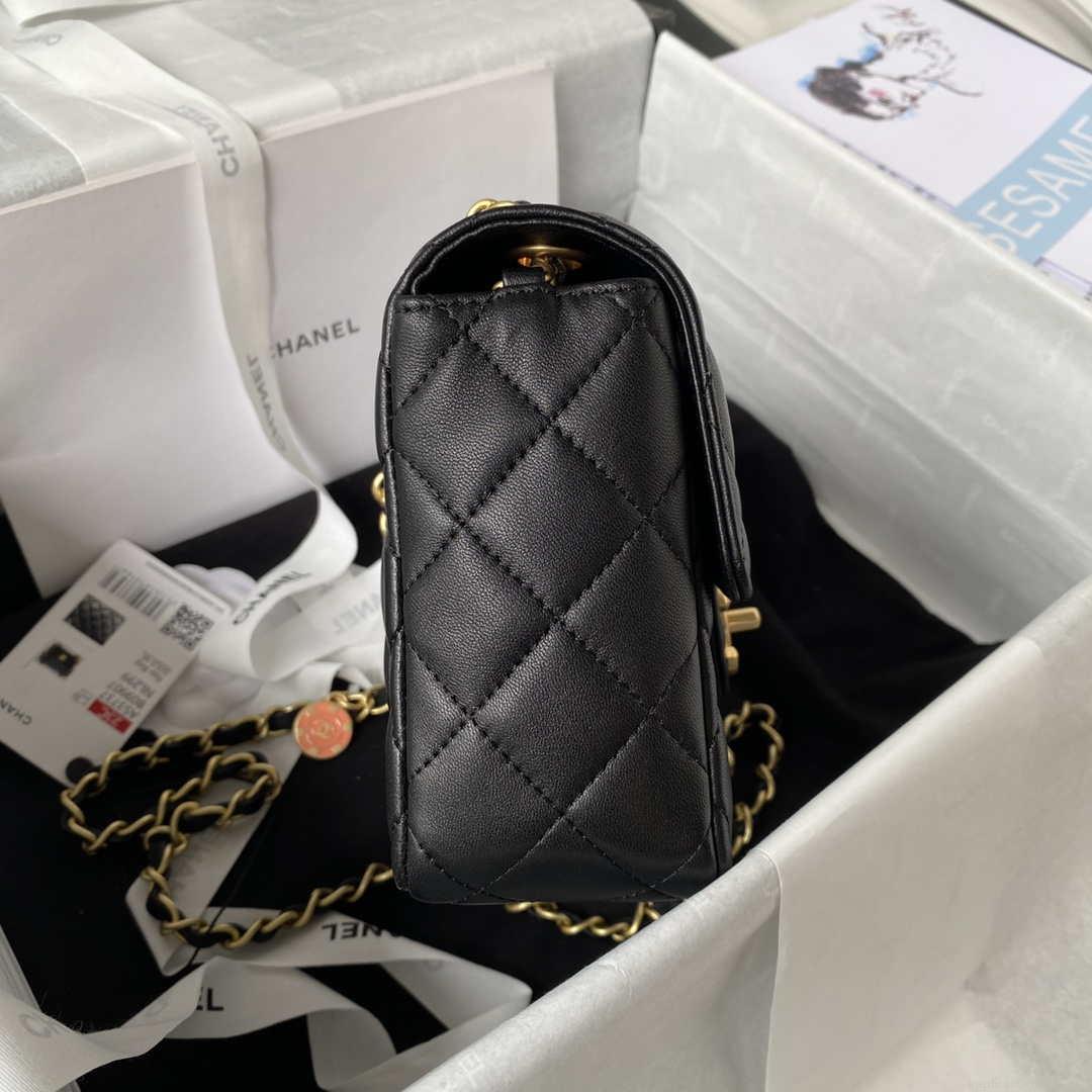 Chanel AS3737 Mini Flap Bag Lambskin Enamel & Gold-Tone Metal Black