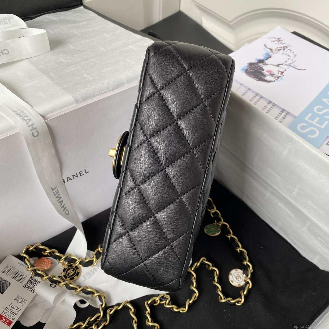 Chanel AS3737 Mini Flap Bag Lambskin Enamel & Gold-Tone Metal Black