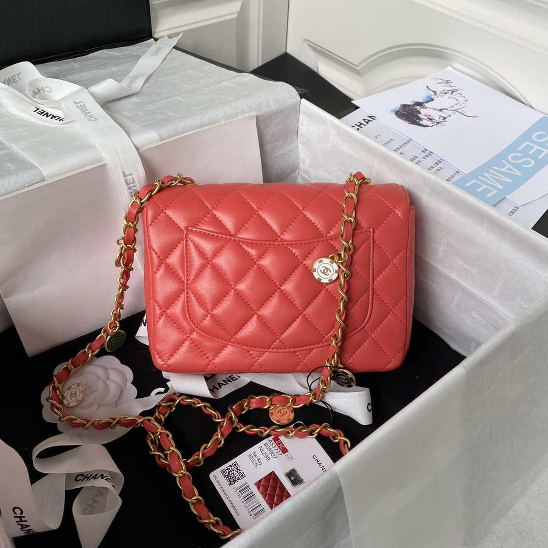 Chanel AS3737 Mini Flap Bag Lambskin Enamel & Gold-Tone Metal Red
