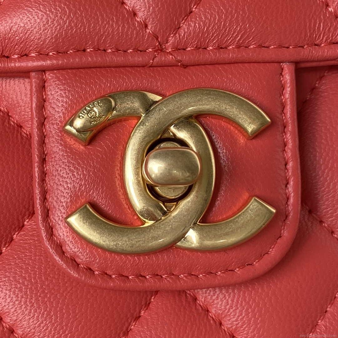 Chanel AS3737 Mini Flap Bag Lambskin Enamel & Gold-Tone Metal Red