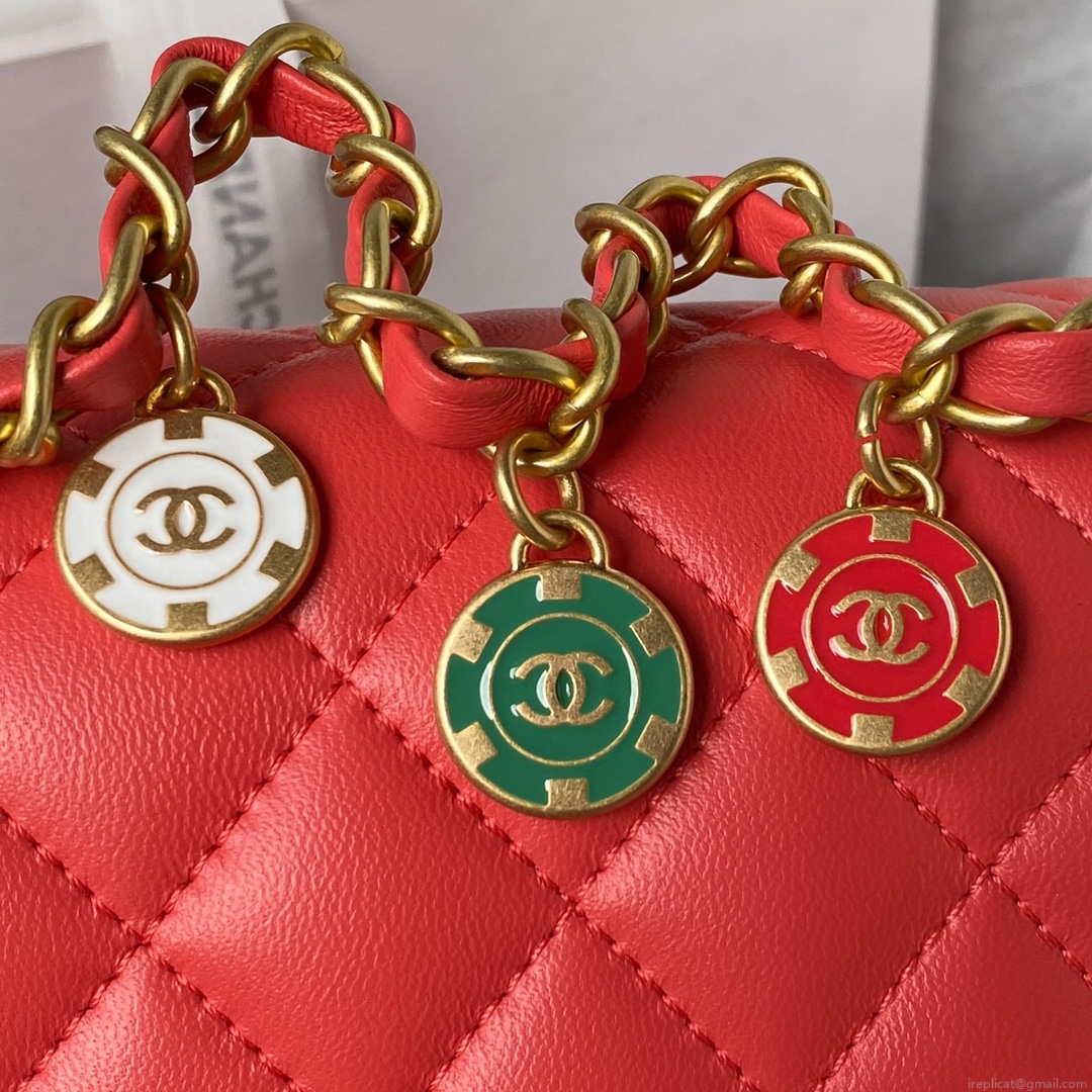 Chanel AS3737 Mini Flap Bag Lambskin Enamel & Gold-Tone Metal Red