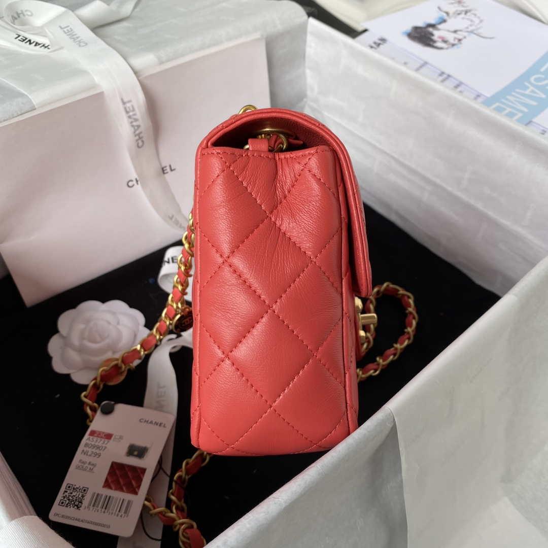 Chanel AS3737 Mini Flap Bag Lambskin Enamel & Gold-Tone Metal Red