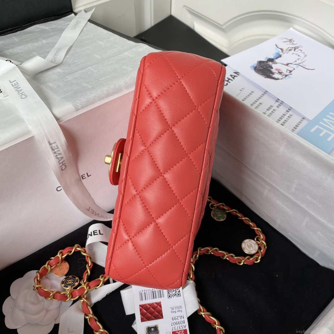 Chanel AS3737 Mini Flap Bag Lambskin Enamel & Gold-Tone Metal Red