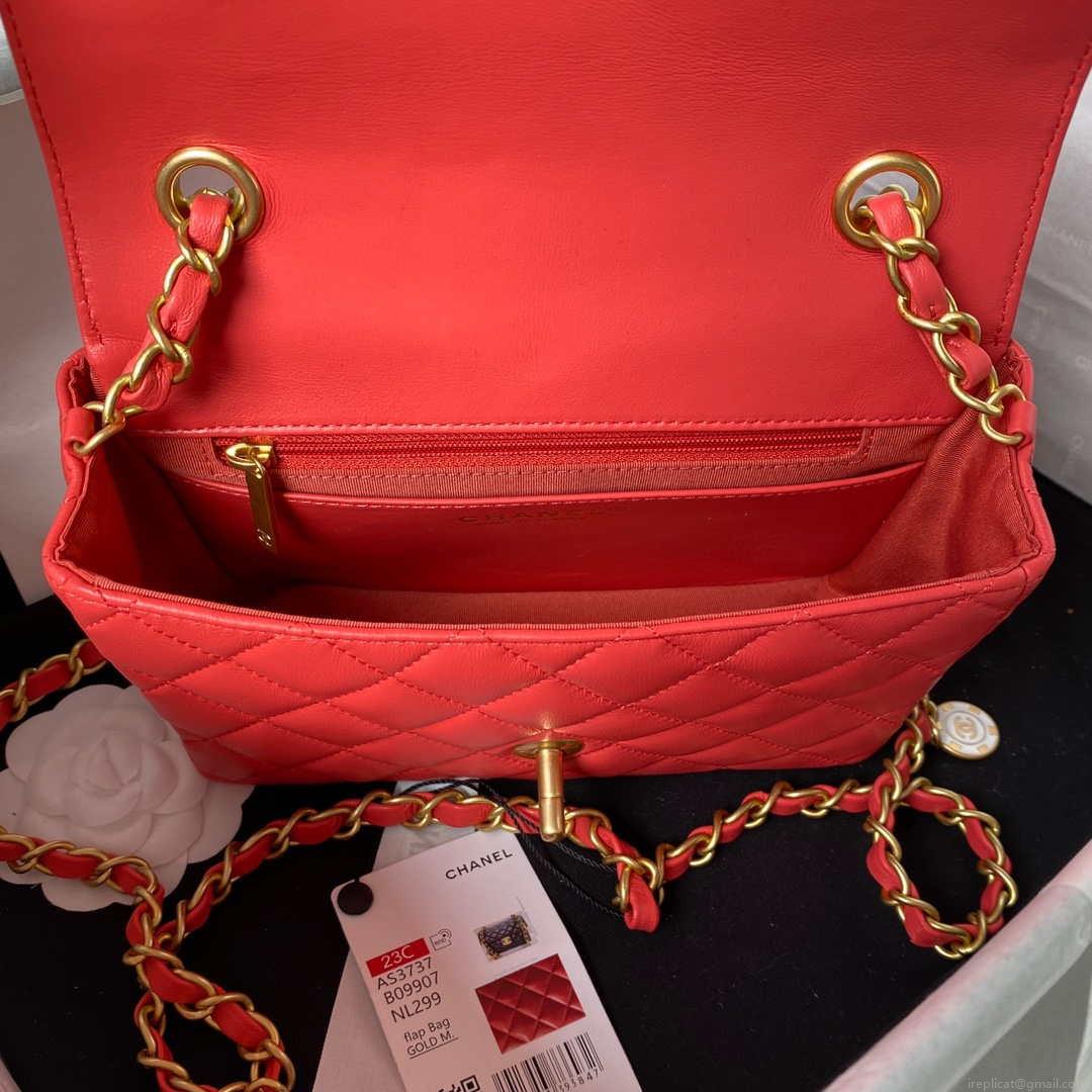 Chanel AS3737 Mini Flap Bag Lambskin Enamel & Gold-Tone Metal Red