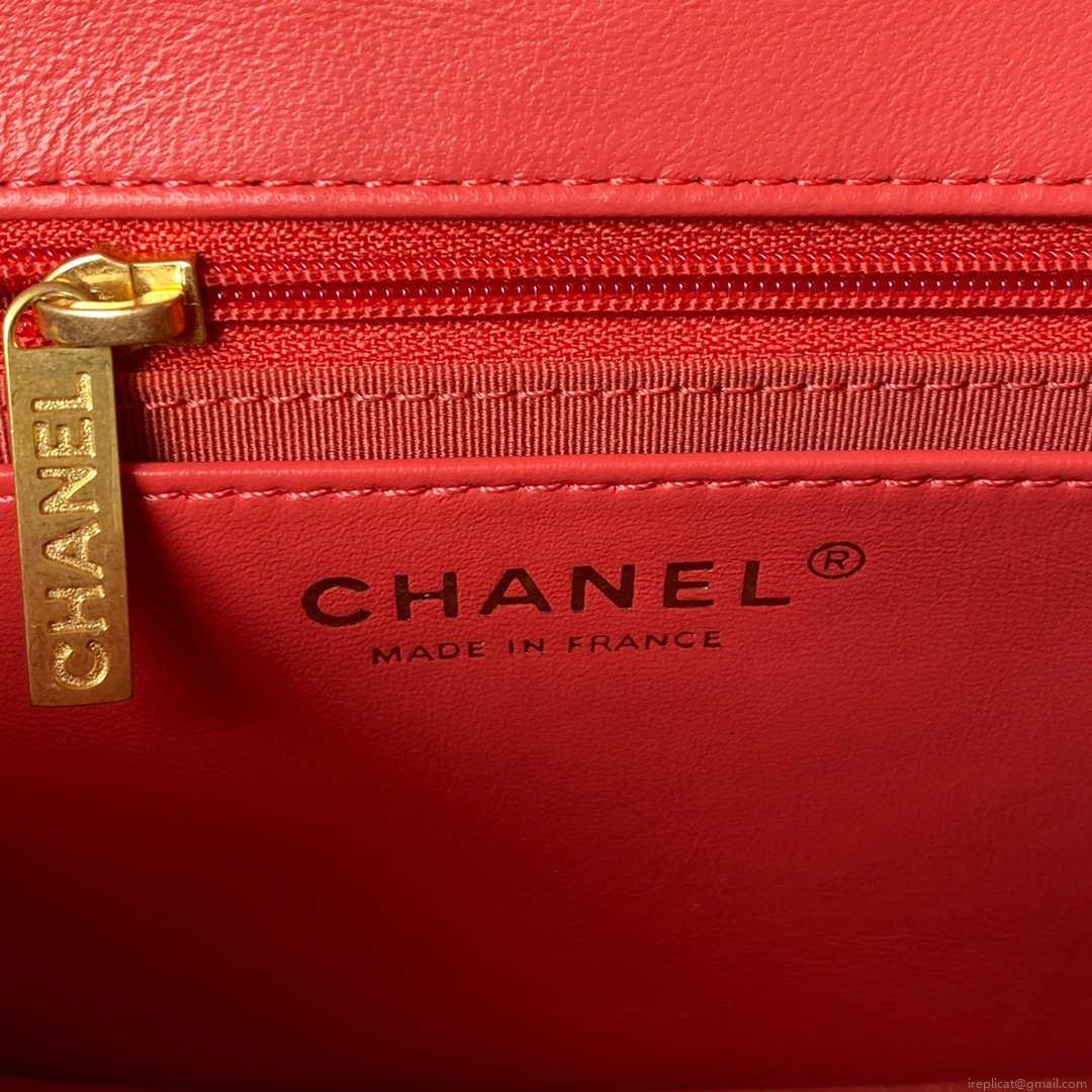 Chanel AS3737 Mini Flap Bag Lambskin Enamel & Gold-Tone Metal Red