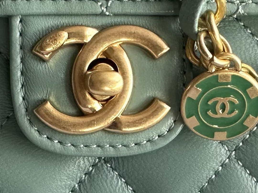 Chanel AS3737 Mini Flap Bag Lambskin Enamel & Gold-Tone Metal Blue