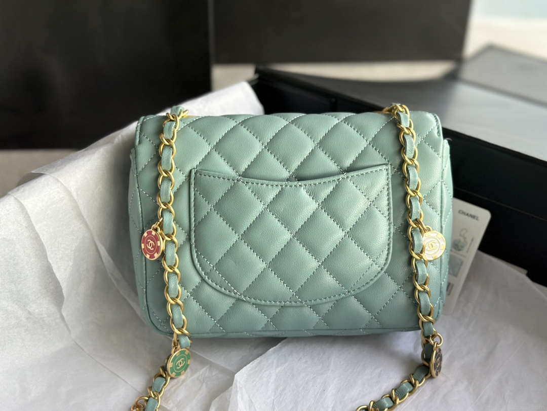 Chanel AS3737 Mini Flap Bag Lambskin Enamel & Gold-Tone Metal Blue