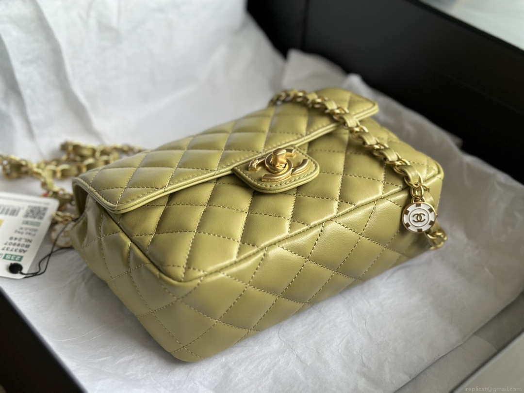 Chanel AS3737 Mini Flap Bag Lambskin Enamel & Gold-Tone Metal Yellow