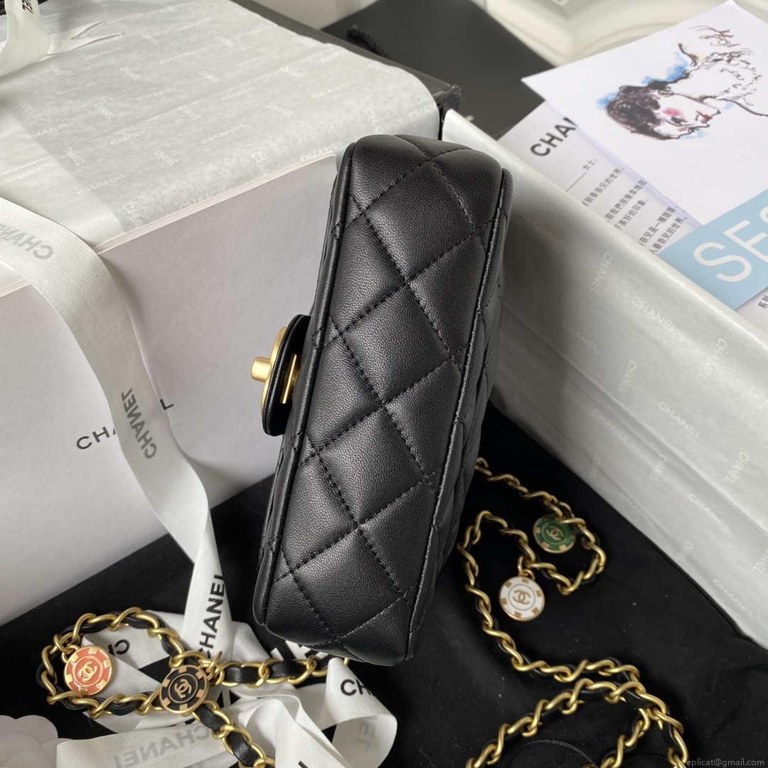 Chanel AS3738 Mini Flap Bag Lambskin Enamel & Gold-Tone Metal Black
