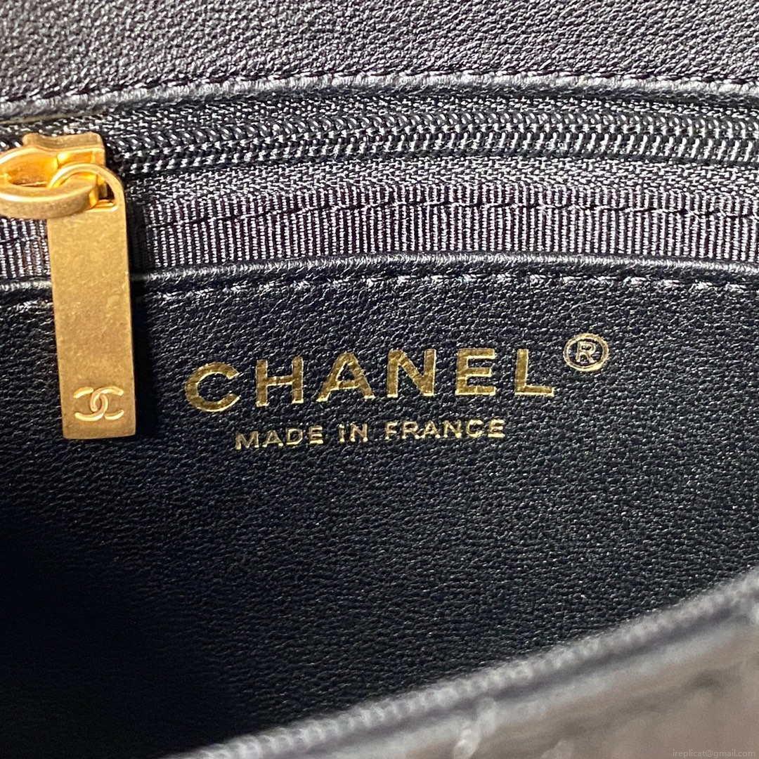 Chanel AS3738 Mini Flap Bag Lambskin Enamel & Gold-Tone Metal Black