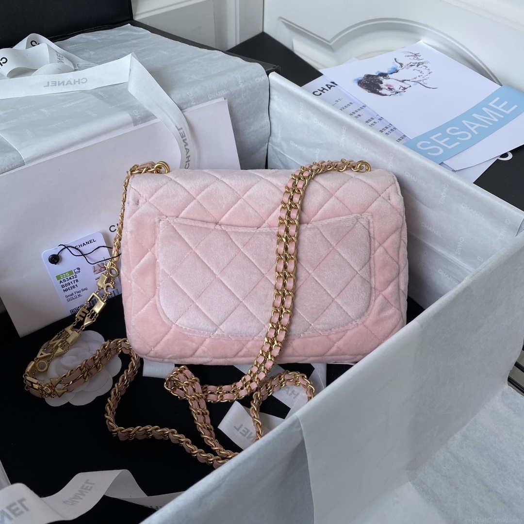Chanel AS3432 Small Flap Bag Velvet Enamel & Gold-Tone Metal Pink