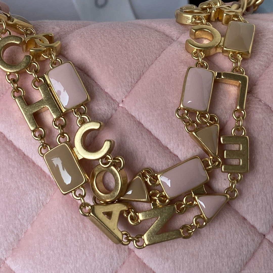 Chanel AS3432 Small Flap Bag Velvet Enamel & Gold-Tone Metal Pink