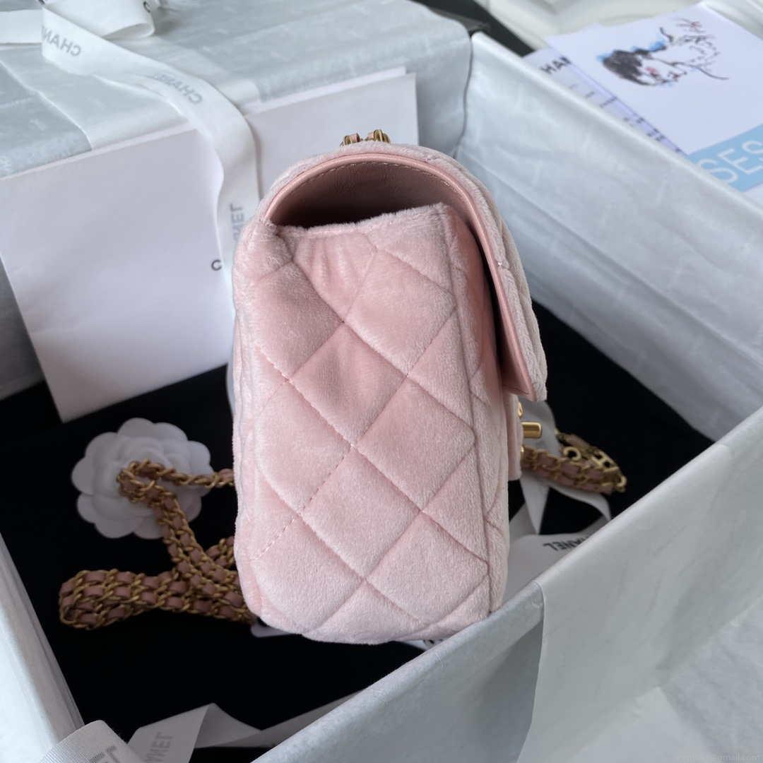 Chanel AS3432 Small Flap Bag Velvet Enamel & Gold-Tone Metal Pink