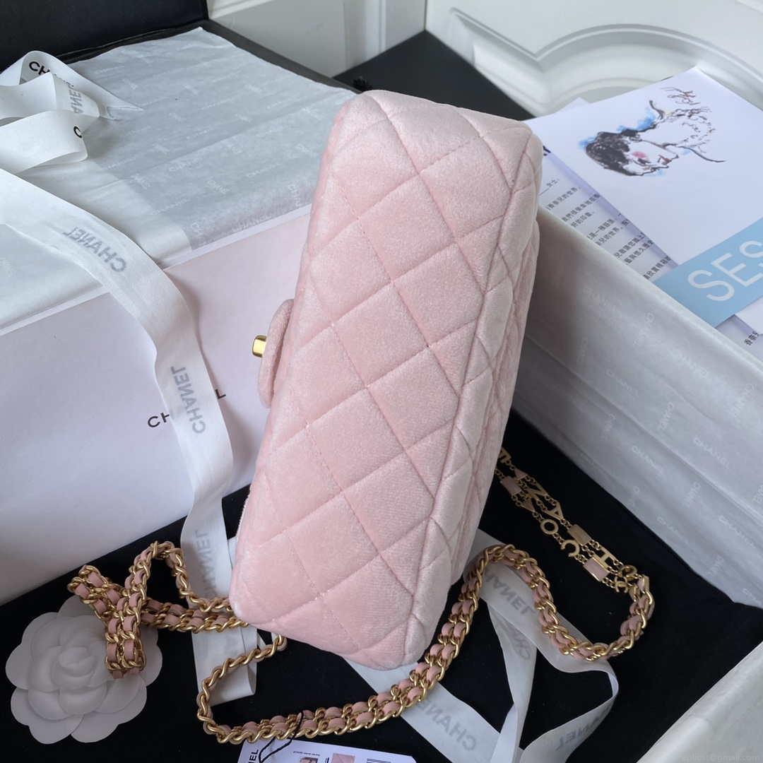 Chanel AS3432 Small Flap Bag Velvet Enamel & Gold-Tone Metal Pink