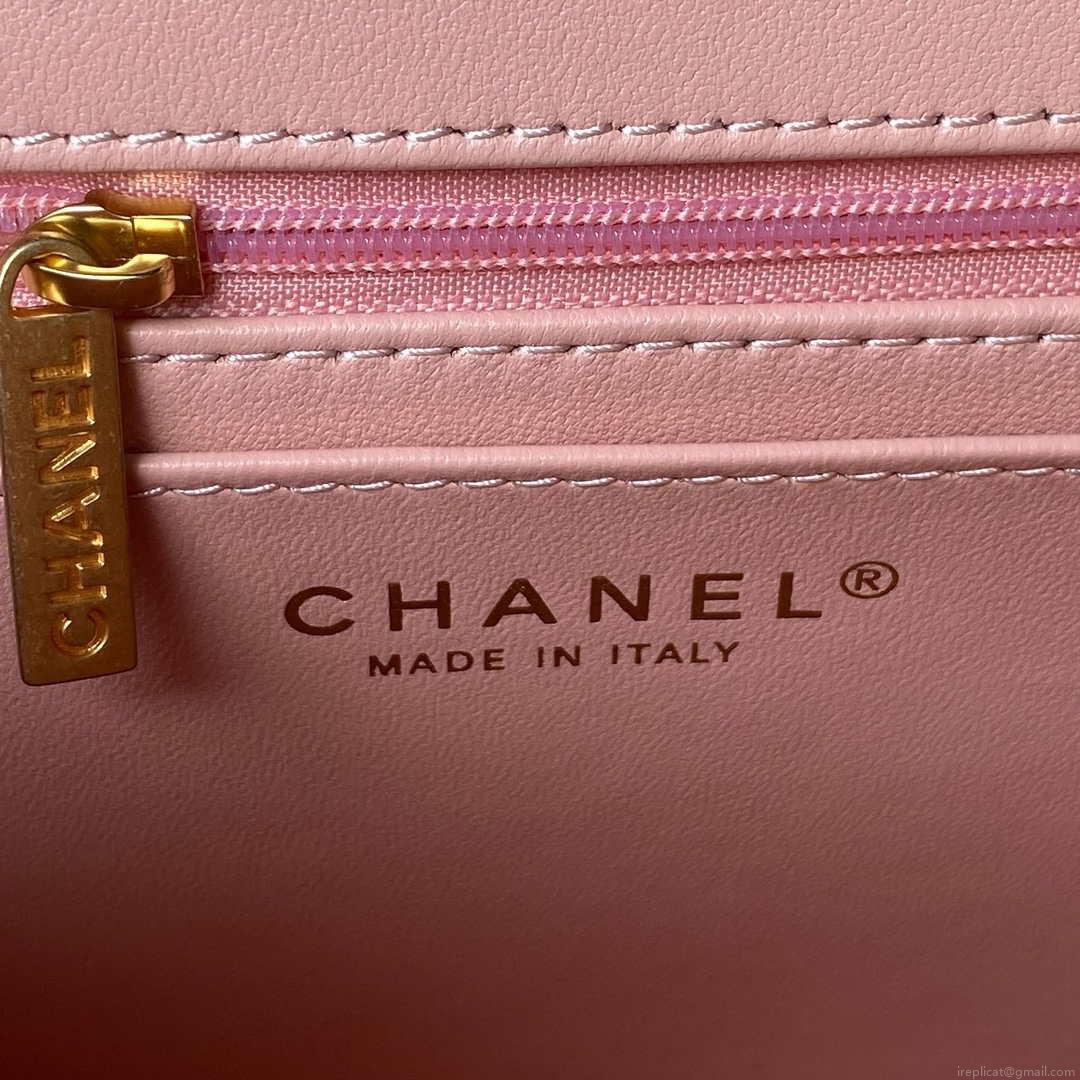 Chanel AS3432 Small Flap Bag Velvet Enamel & Gold-Tone Metal Pink