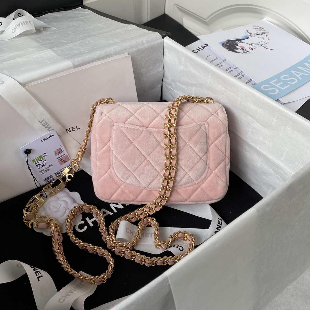 Chanel AS3442 Mini Flap Bag Velvet Enamel & Gold-Tone Metal Pink