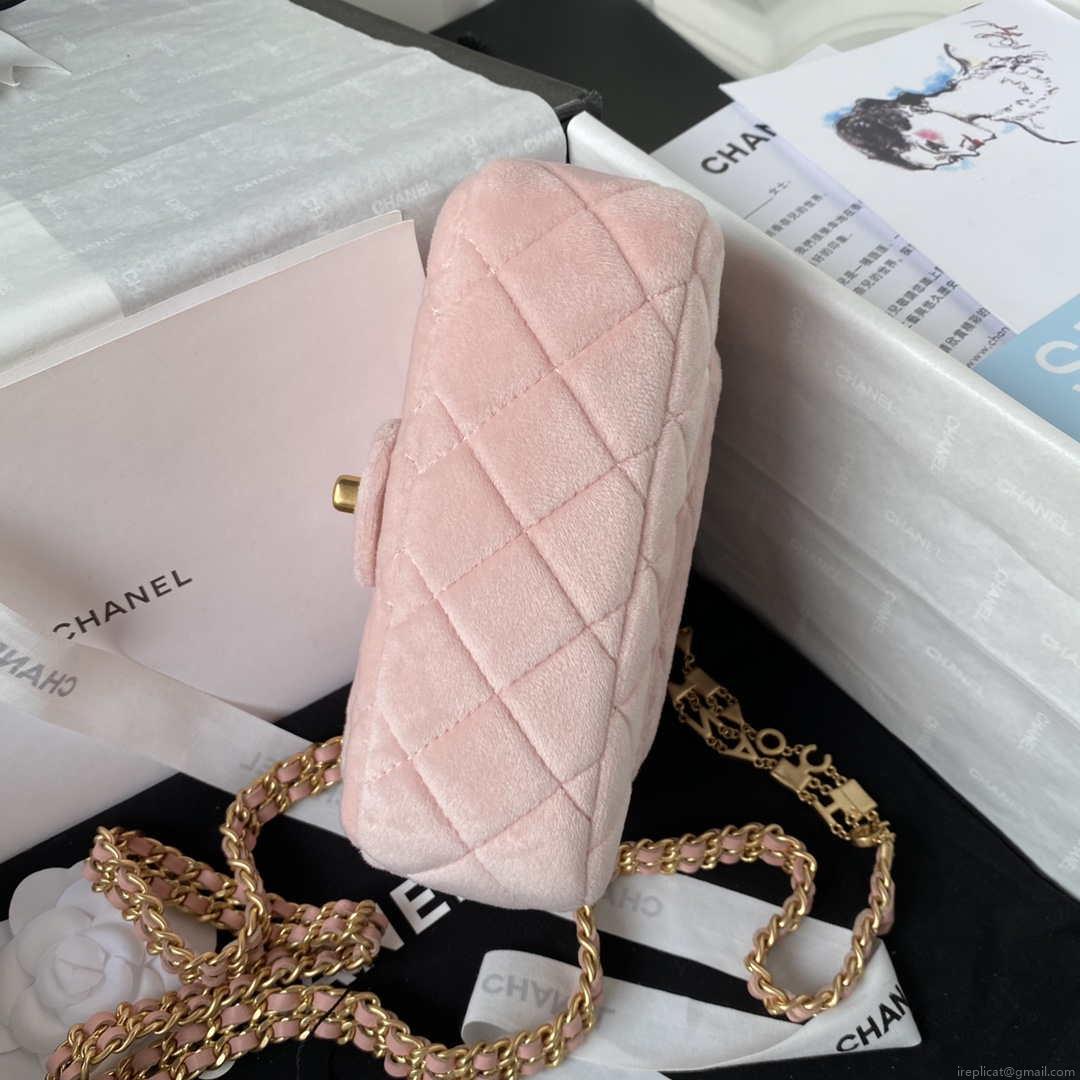 Chanel AS3442 Mini Flap Bag Velvet Enamel & Gold-Tone Metal Pink