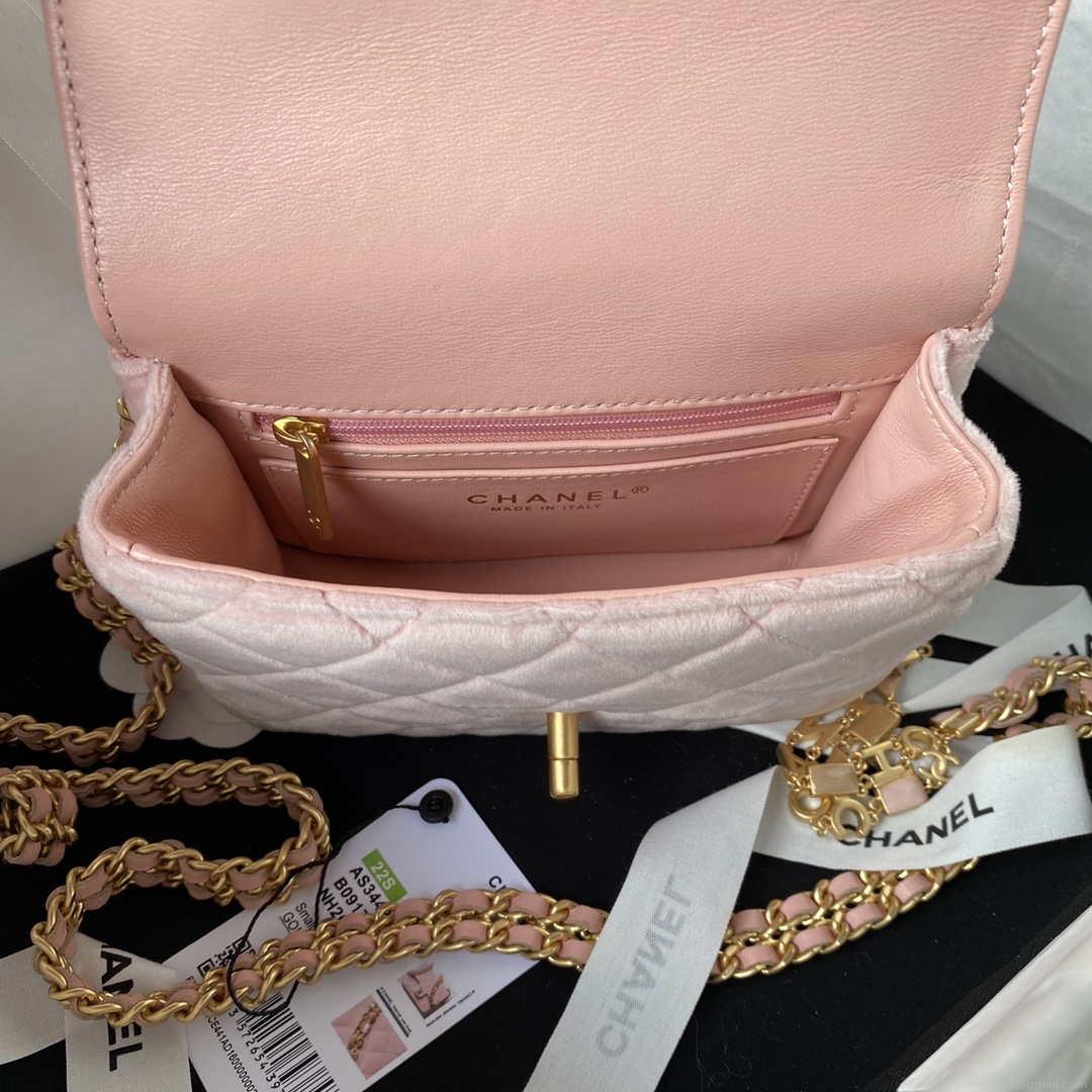 Chanel AS3442 Mini Flap Bag Velvet Enamel & Gold-Tone Metal Pink