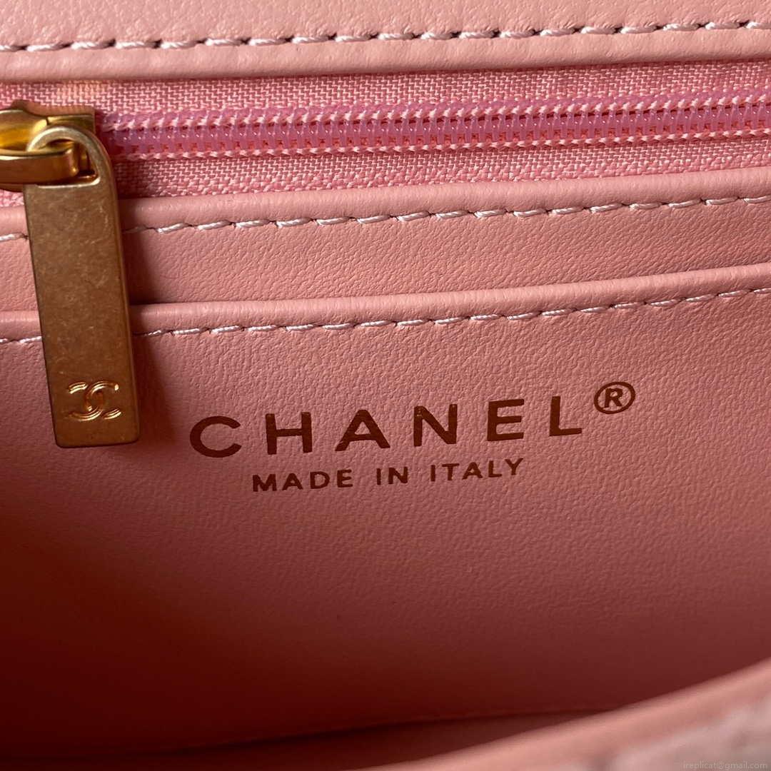 Chanel AS3442 Mini Flap Bag Velvet Enamel & Gold-Tone Metal Pink