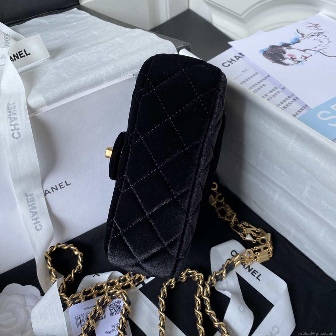 Chanel AS3442 Mini Flap Bag Velvet Enamel & Gold-Tone Metal Black