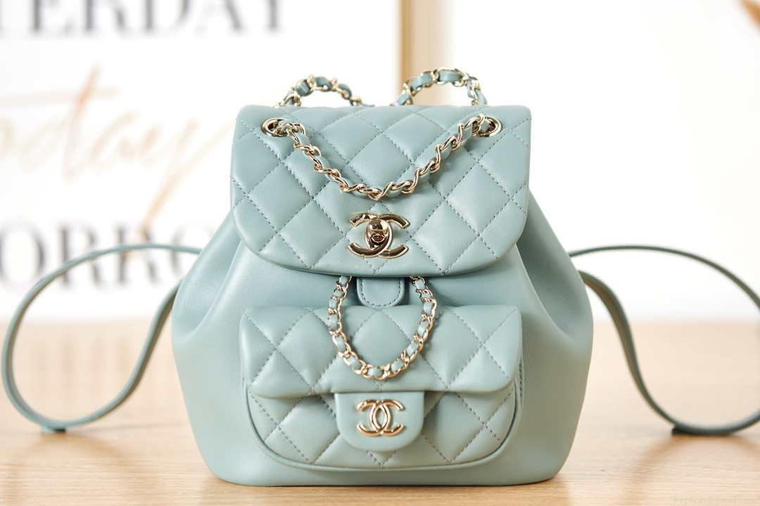 Chanel Backpack Duma Blue Lambskin CC AS2908 Gold