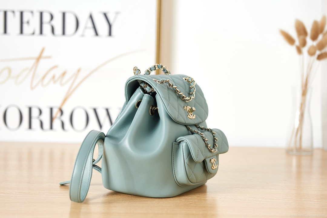 Chanel Backpack Duma Blue Lambskin CC AS2908 Gold