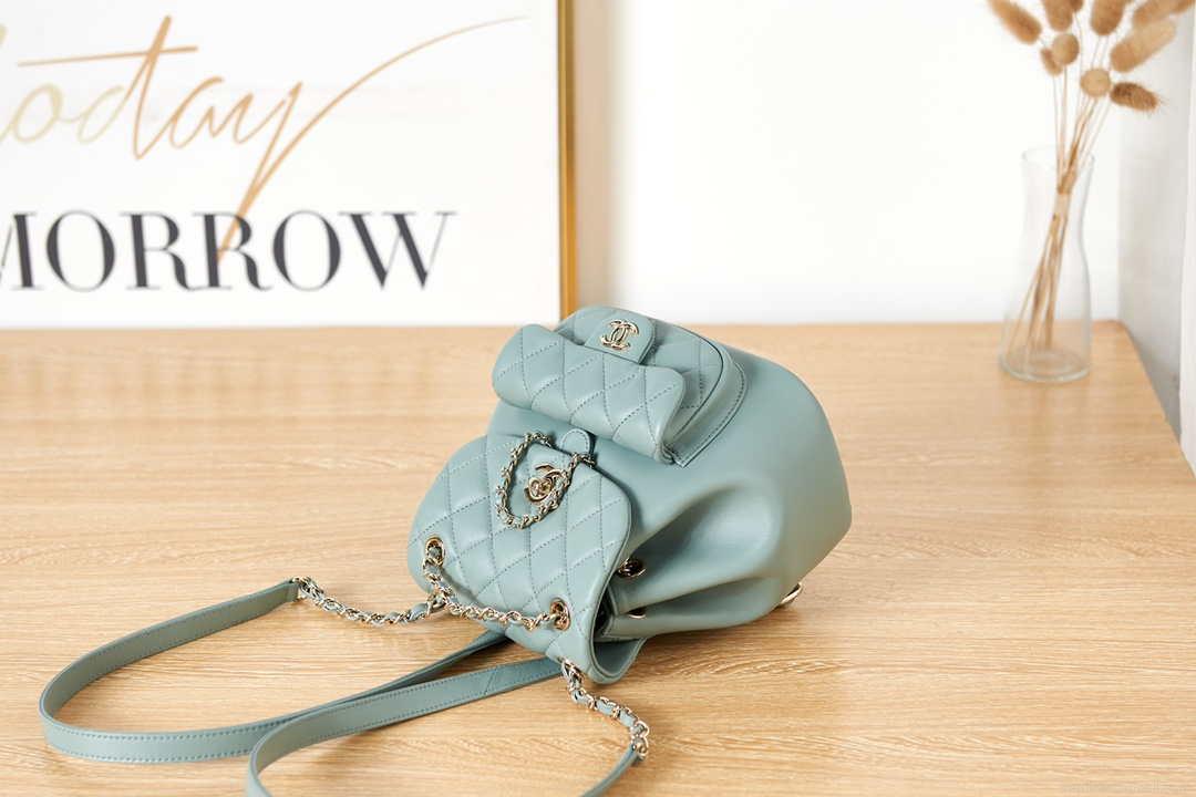 Chanel Backpack Duma Blue Lambskin CC AS2908 Gold