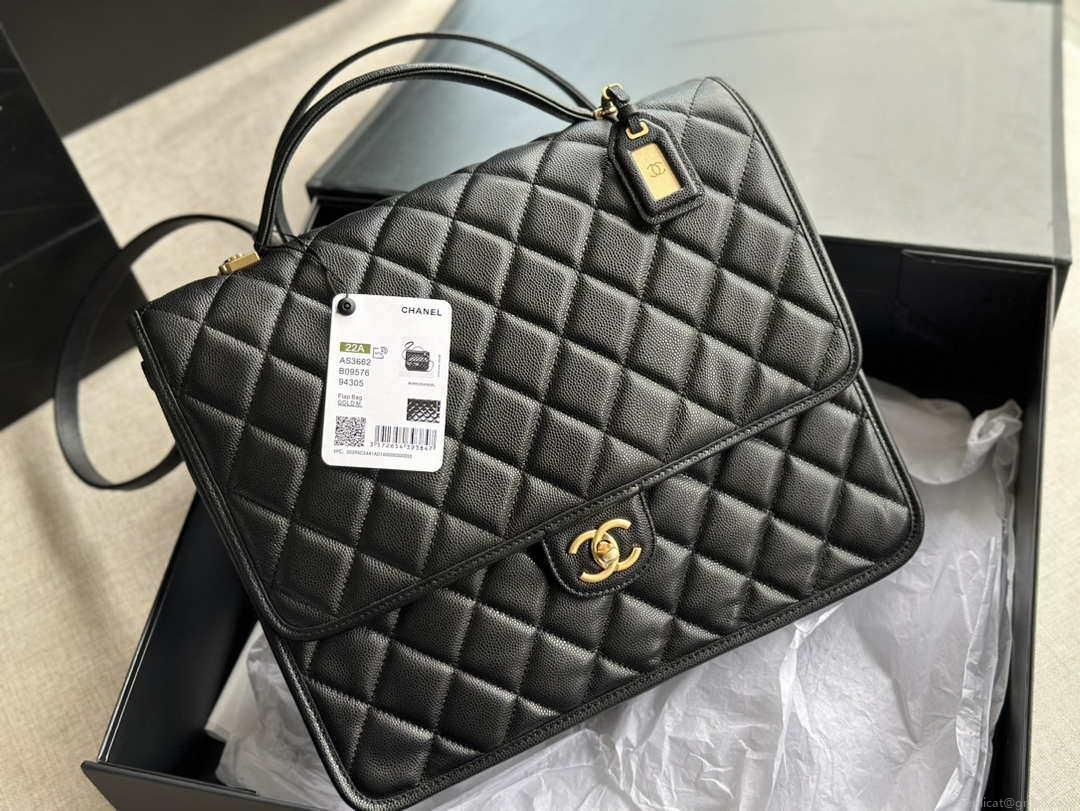 Chanel AS3662 LARGE BACKPACK Calfskin & Gold-Tone Metal Black