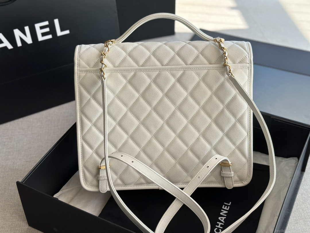 Chanel AS3662 LARGE BACKPACK Calfskin & Gold-Tone Metal White