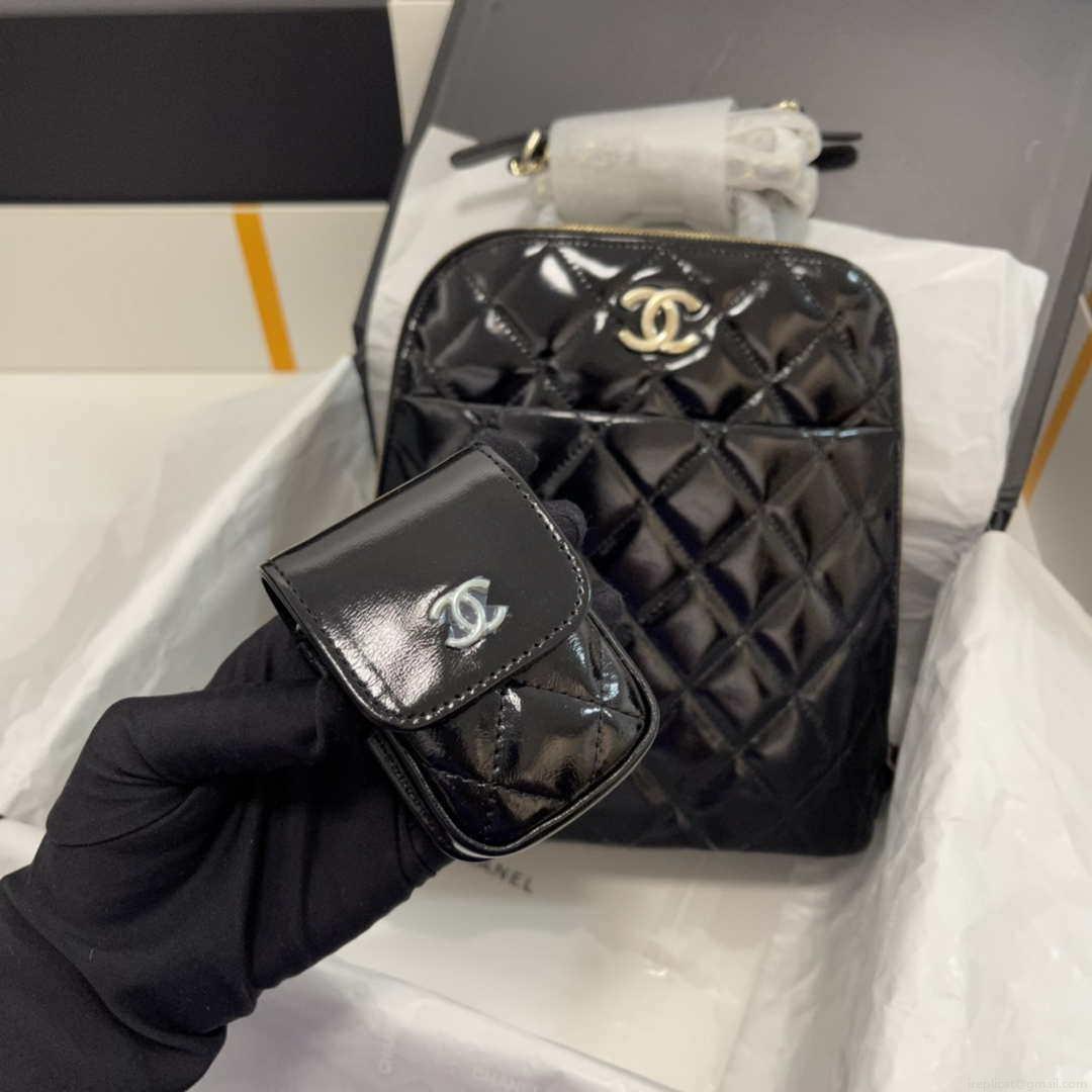 Chanel AS3332 Backpack Shiny Calfskin Bag Black