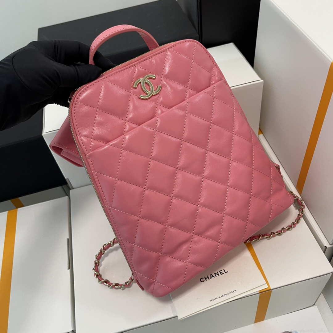 Chanel AS3332 Backpack Shiny Calfskin Bag Pink