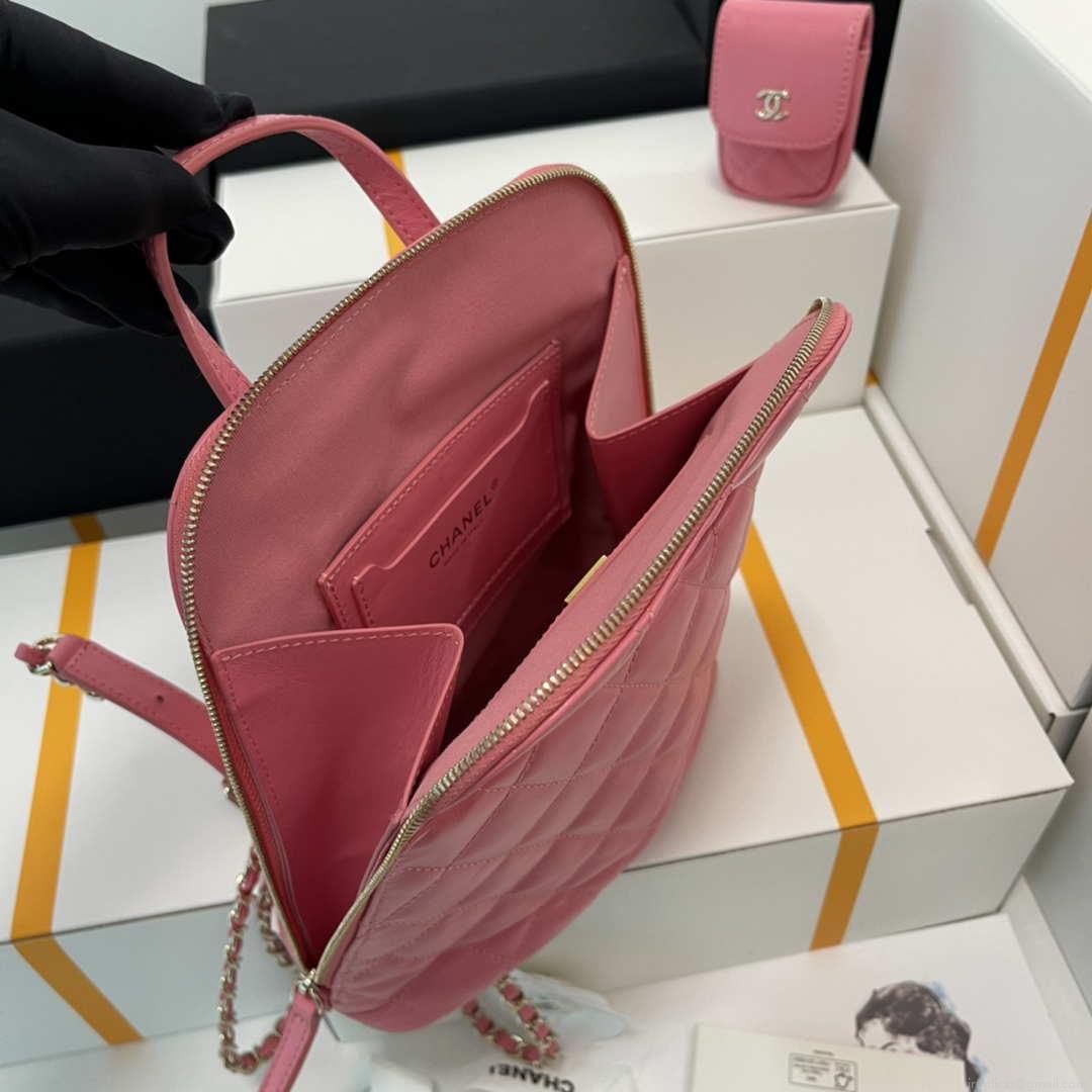 Chanel AS3332 Backpack Shiny Calfskin Bag Pink