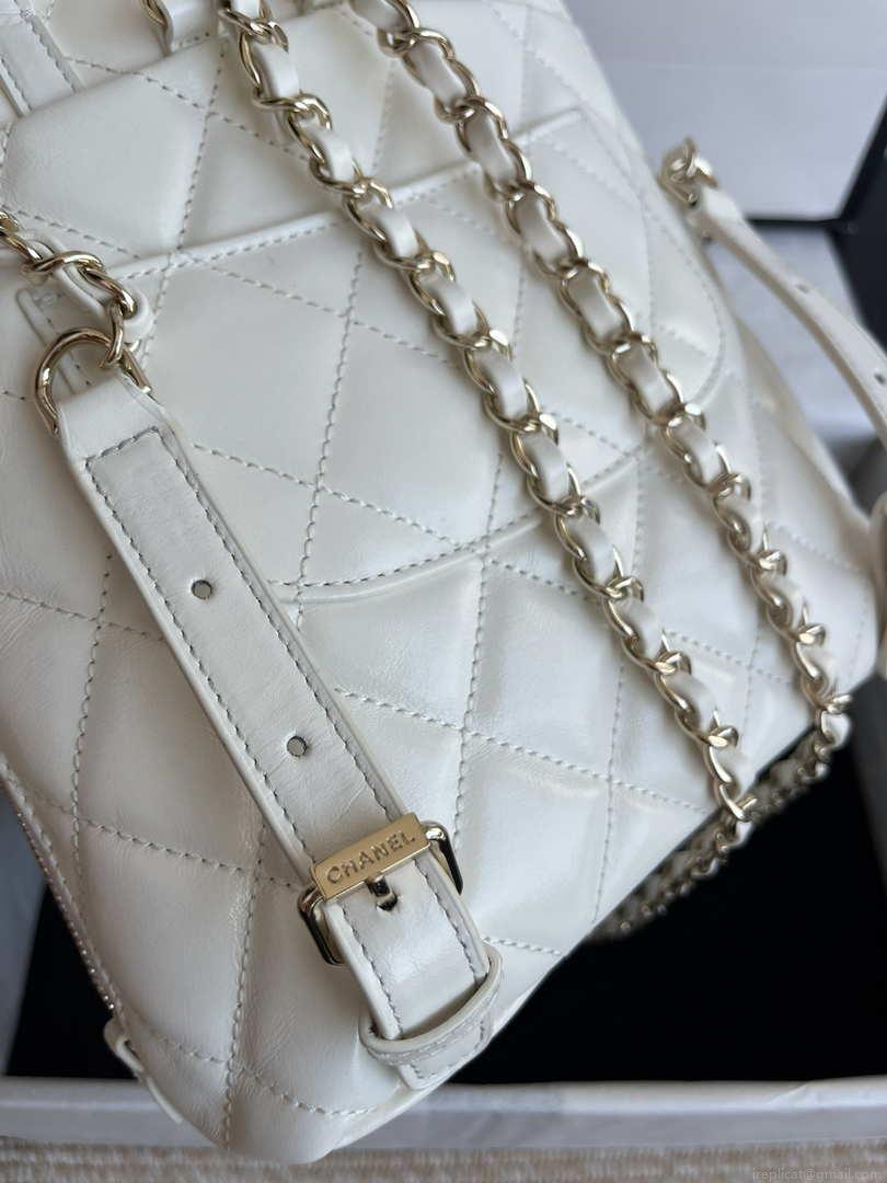 Chanel AS3332 Backpack Shiny Calfskin Bag White