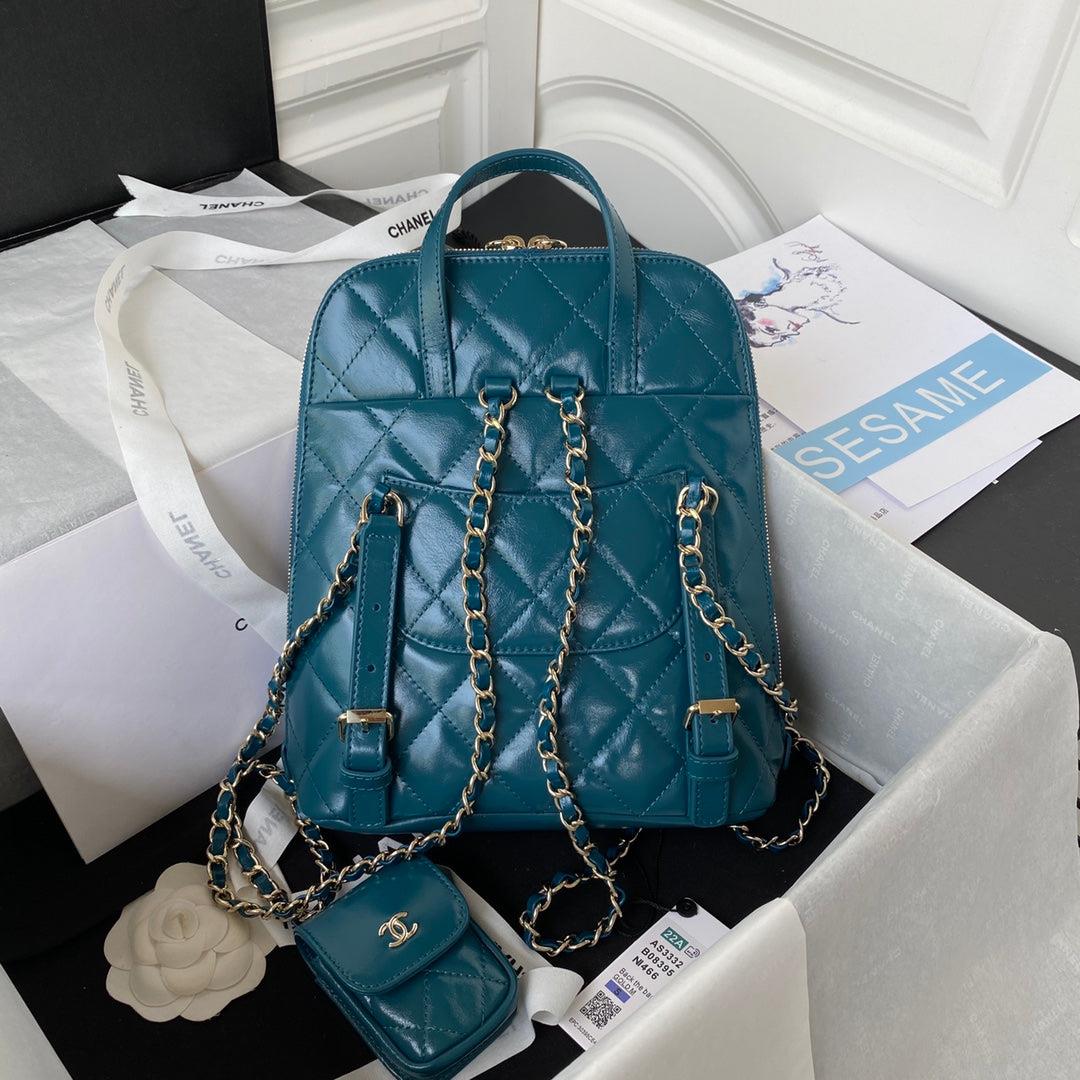 Chanel AS3332 Backpack Shiny Calfskin Bag Blue