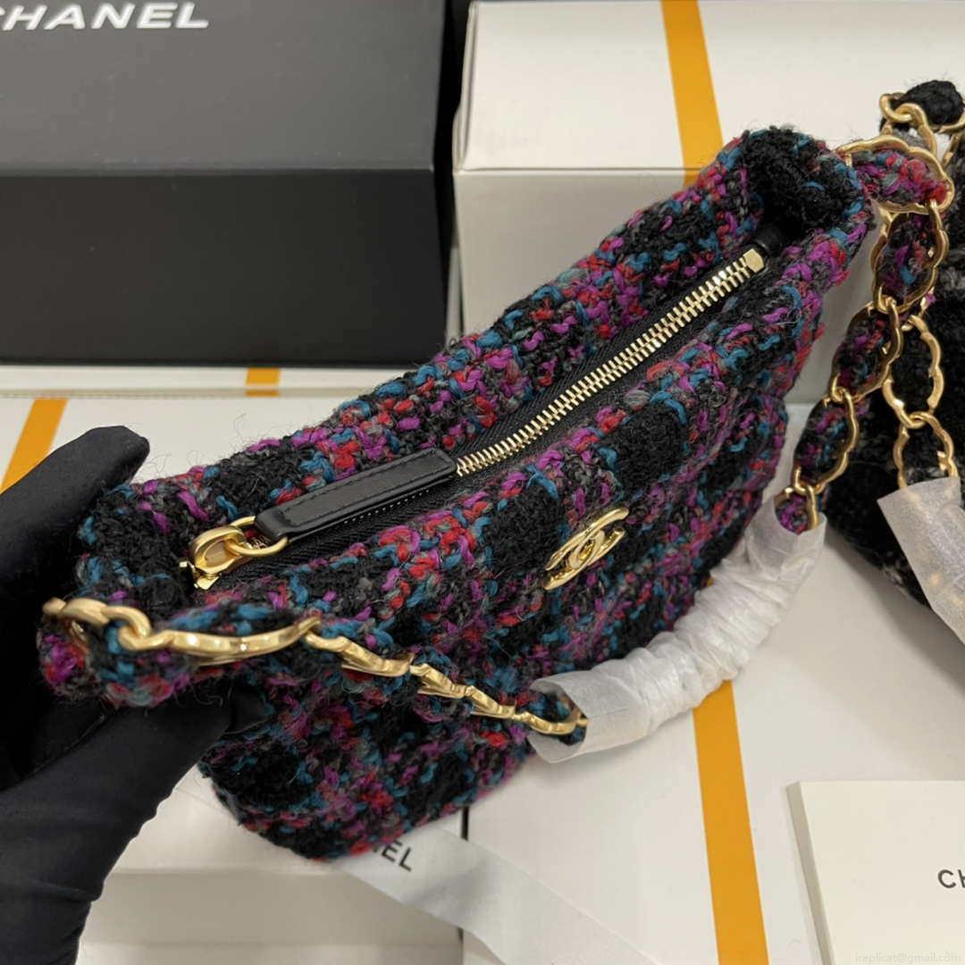 Chanel AS3562 Hobo Handbag Wool Tweed Purple