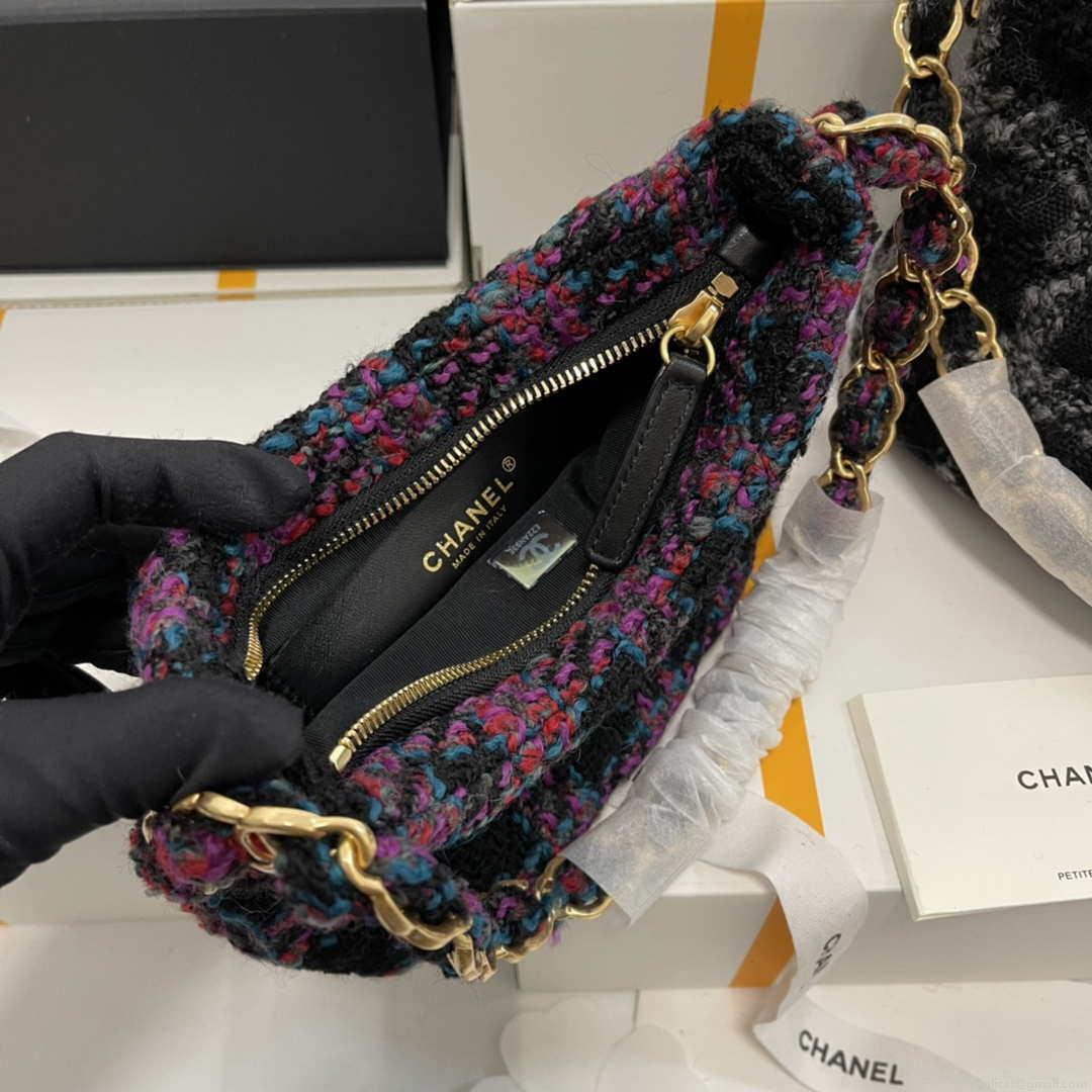 Chanel AS3562 Hobo Handbag Wool Tweed Purple