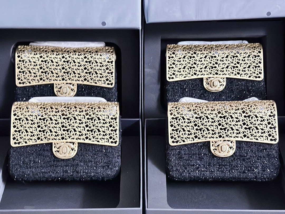 Chanel AS3526 Mini Evening Bag Wool Tweed & Gold-Tone Metal Black