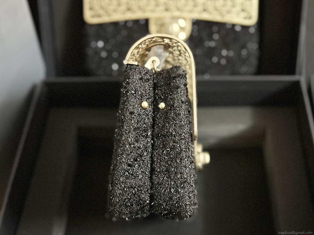 Chanel AS3526 Mini Evening Bag Wool Tweed & Gold-Tone Metal Black