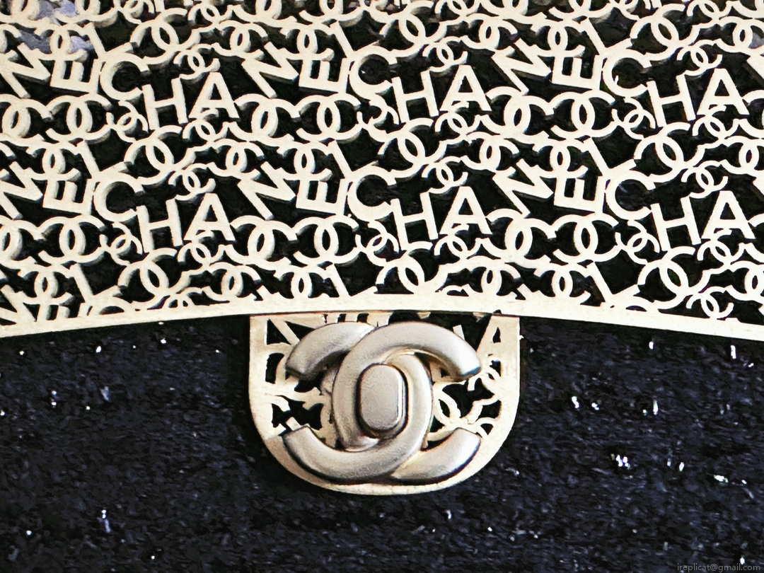 Chanel AS3526 Mini Evening Bag Wool Tweed & Gold-Tone Metal Black