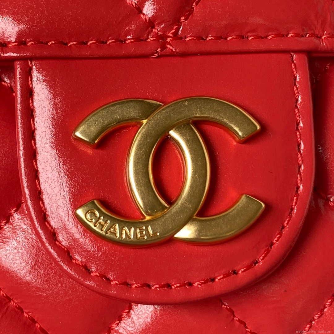 Chanel AS3710 Small Hobo Handbag Shiny Crumpled Calfskin & Gold-Tone Metal Red