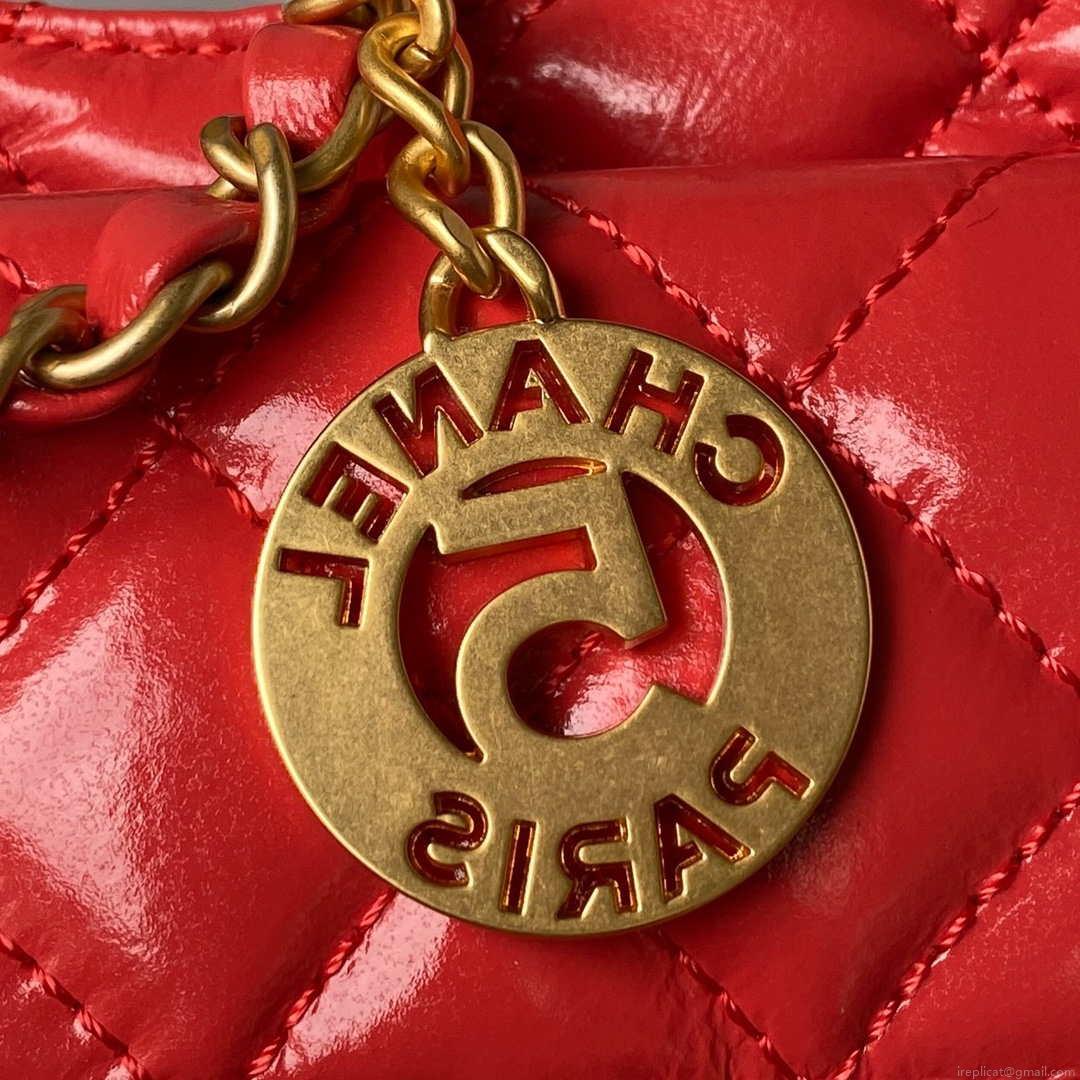 Chanel AS3710 Small Hobo Handbag Shiny Crumpled Calfskin & Gold-Tone Metal Red